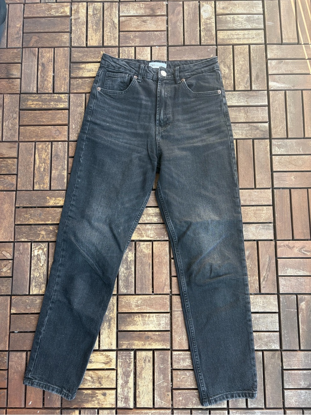 Zara Washed Black Slim-Straight Jeans